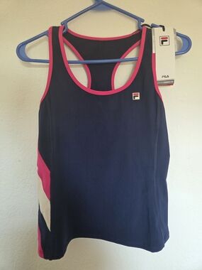 NWT FILA Heratige Navy Athletic Racerback Tank with Pink Trim, Small